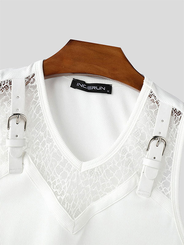 Mens Lace Patchwork Knit Tank SKUL05327
