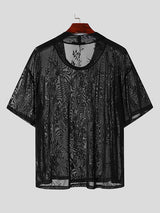 Mens Jacquard Print Sheer Short Sleeve T-Shirt SKUK62901