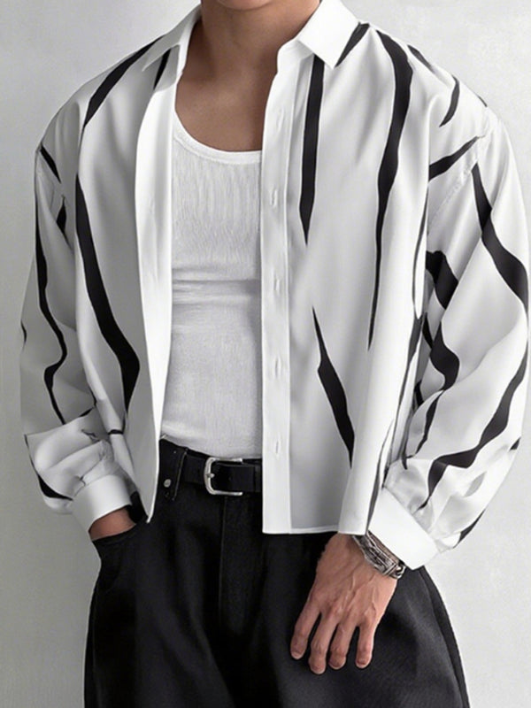 Men's Irregular Stripe Print Long Sleeve Shirt SKUL27285