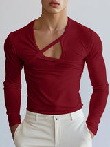 Mens Deconstructed Solid Color Long-Sleeve T-Shirt SKUK85579