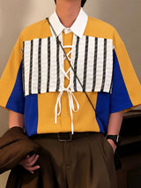 Men's Contrast Patchwork Striped Half Sleeve Shirt SKUL53239