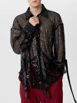 Mens Sequined Irregular Design Long Sleeve Shirt SKUK44909