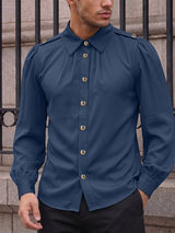 Men's Retro Party Puff Lantern Sleeve Shoulder Button Long Sleeve Lapel Collar Shirt SKUL77990