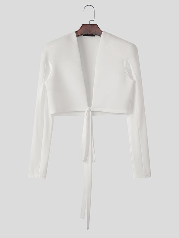 Men's Solid Color Padded Shoulder Cropped Long Sleeve Jacket SKUL41419