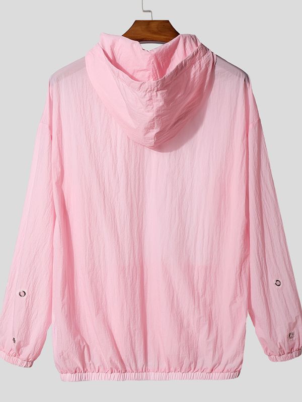 Men's Solid Sheer Long Sleeve Hooded Sweatshirt SKUL28415