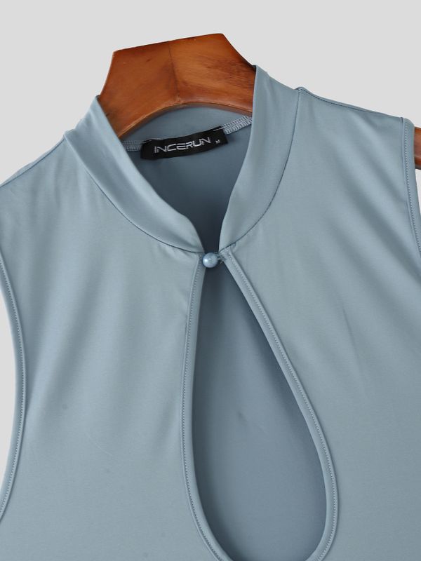 Men's Avant-Garde Keyhole Front Cut Out Mock Neck Tank SKUL67051