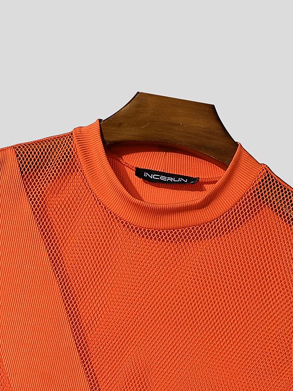 Men's Sheer Mesh Patchwork Side Tie Tank SKUL48621