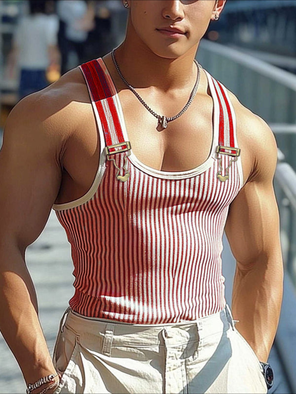Men's Stripe Contrast Casual Tank SKUL24856