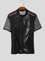 Men's Glitter Sheer Mesh Patchwork Short Sleeve T-Shirt SKUL12896