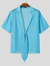 Mens Sheer Mesh Tie-Front Short Sleeve Shirt SKUL10914