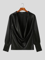 Mens Satin Cowl Neck Solid Shirt SKUK21523