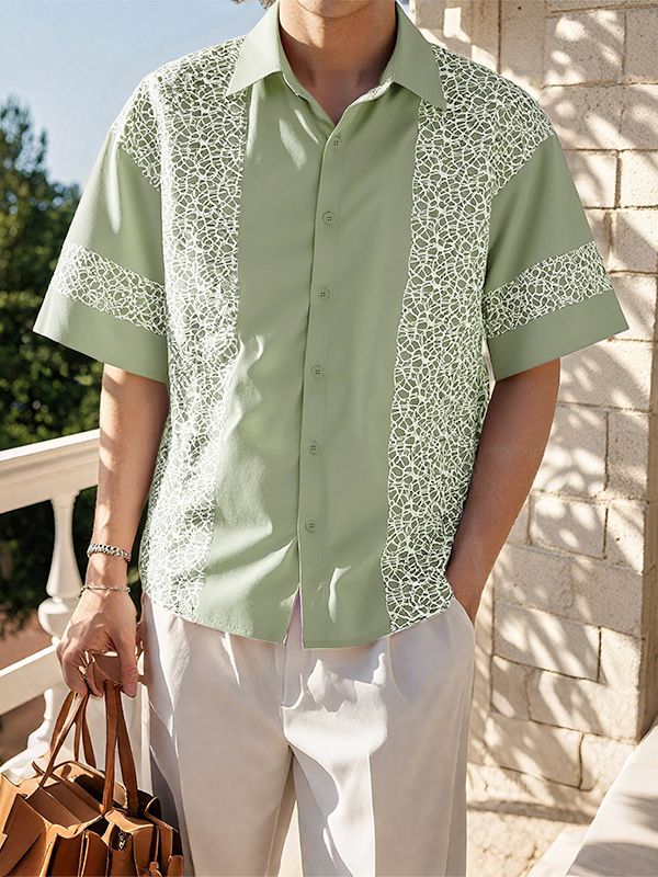 Men's Mesh Patchwork Short Sleeve Shirt SKUL35059