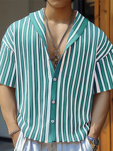 Mens Striped V-Neck Short-Sleeve Shirt SKUK71393