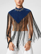 Men's Tassel Patchwork Cropped Cloak SKUL22782