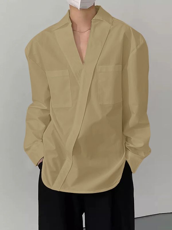 Men's Solid Color Casual Long Sleeve Shirt SKUL36217