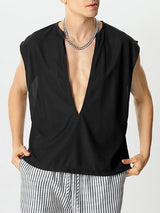 Mens Solid Textured Notched Neck Sleeveless Vest SKUK53562