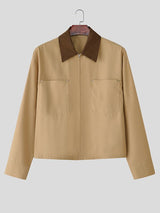 Men's Solid Corduroy Collar Long Sleeve Jacket SKUL34133