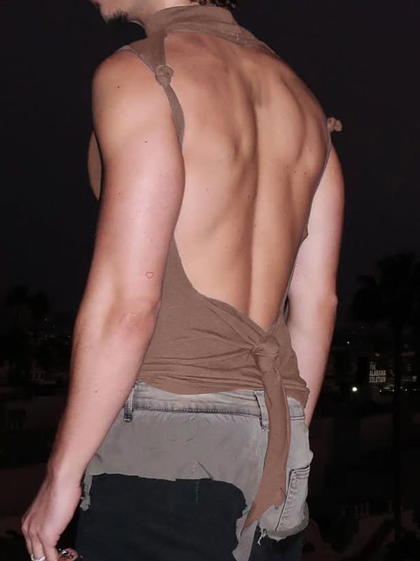 Men's Deconstructed Open Back Lace Up Tank SKUL41252