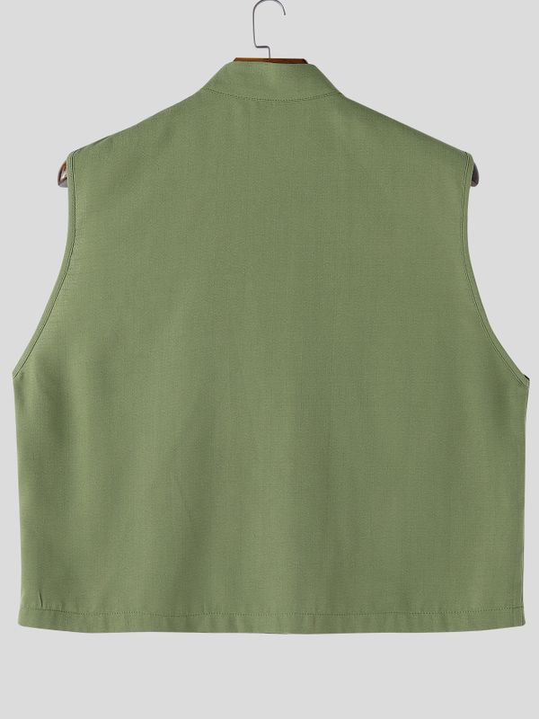 Men's New Chinese Style Side Frog Button Stand Collar Cropped Shirt SKUL60982
