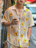 Mens Sunflower Print See Through Casual Shirt SKUK58876