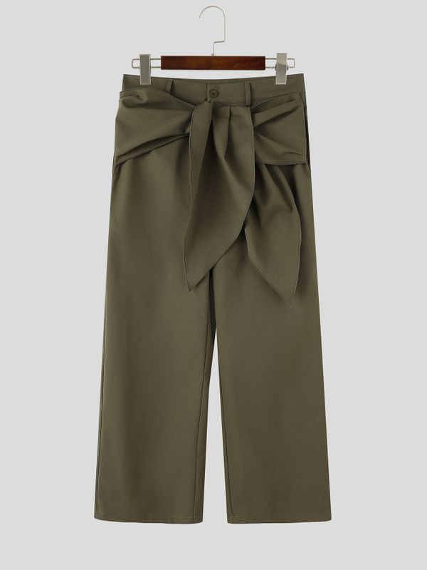 Men's Avant-Garde Runway Waist Tie-Up Ribbon Exaggerated Floor Length Wide Leg Pant SKUL83480
