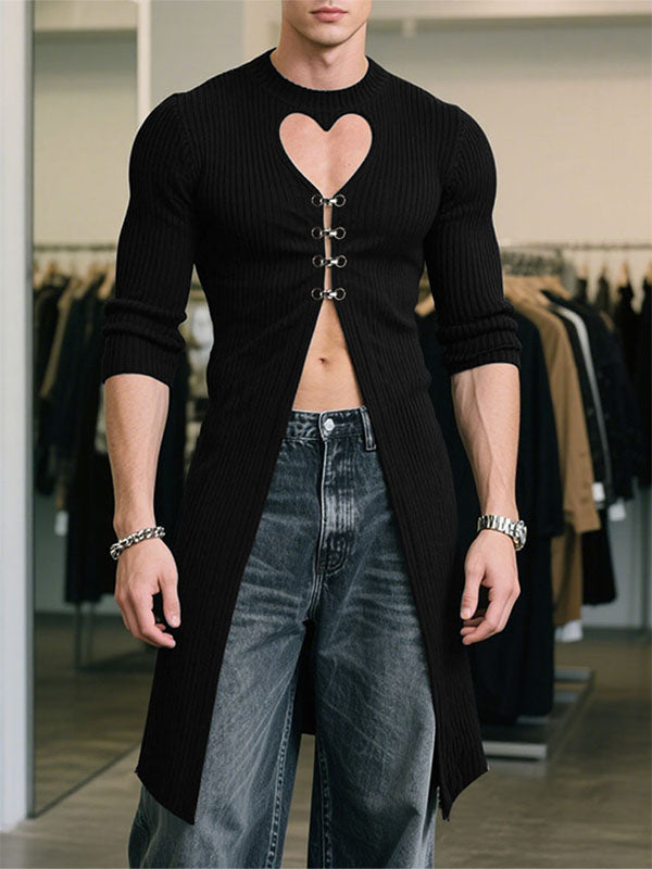 Men's Heart Hollow Textured Long Sleeve T-Shirt SKUL28401