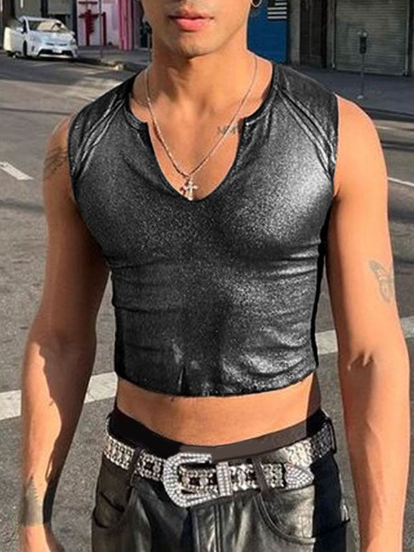 Mens Shimmer Cropped V-Neck Sleeveless Tank SKUL03661