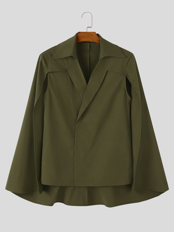 Men's Avant-Garde Runway Integrated Flowing Capelet Wrap Front Cloak SKUL83135