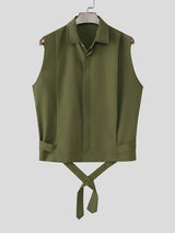 Mens Solid Color Ribbon Tie Sleeveless Shirt SKUL14072