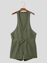 Mens Solid Color Deep V-neck Sleeveless Jumpsuit SKUK66490