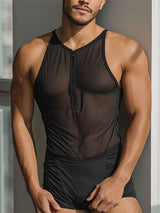 Men's Sheer Mesh Half Zip Sleeveless Bodysuit SKUL18667
