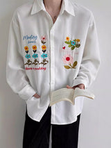 Men's Floral Embroidered Textured Long Sleeve Shirt SKUL29774