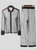 Men's Sheer Striped Mesh Two Pieces Outfit SKUL54083