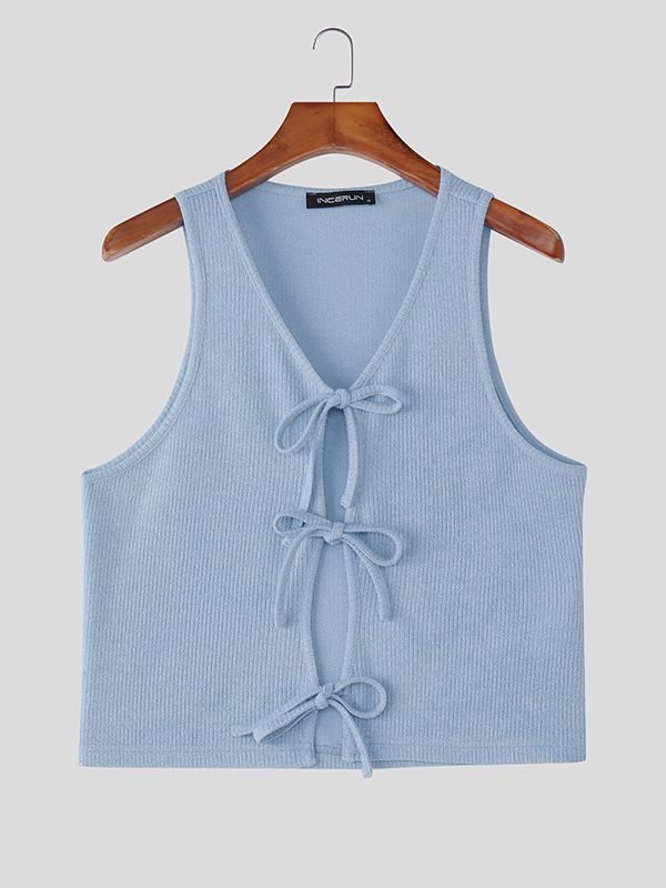 Men's Knitted Textured Lace Up Tank SKUL46003