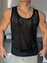 Mens Solid Mesh See Through U-Neck Vest SKUK57934