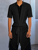 Mens Solid Color Backless Short Sleeve Shirt SKUL15367