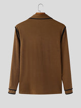 Men's Knit Color Block Trim Lapel Long Sleeve T-Shirt SKUL45325