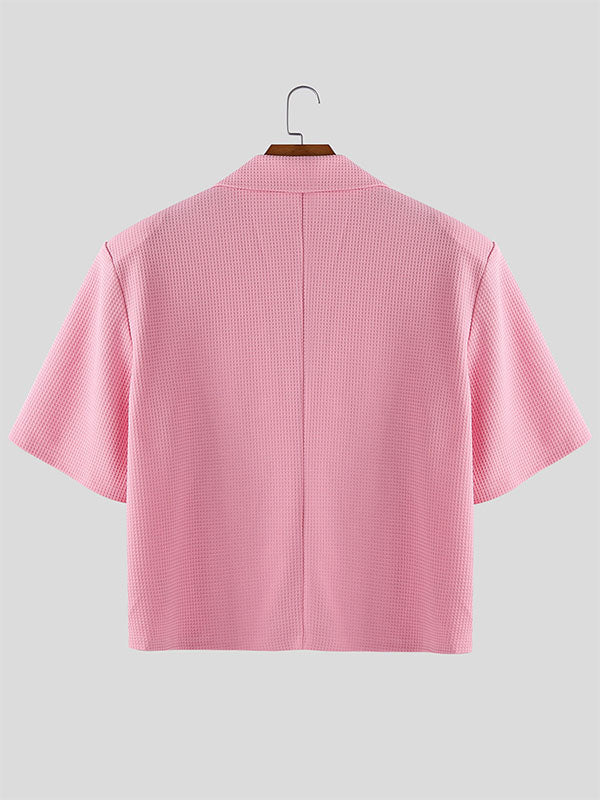 Men's Solid Color Textured Cropped Short Sleeve Blazer SKUL28419