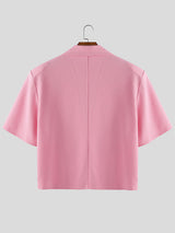 Men's Solid Color Textured Cropped Short Sleeve Blazer SKUL28419