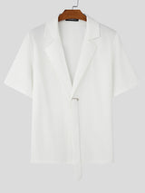 Mens Solid Color Ribbon Patchwork Short Sleeve Shirt SKUL02098