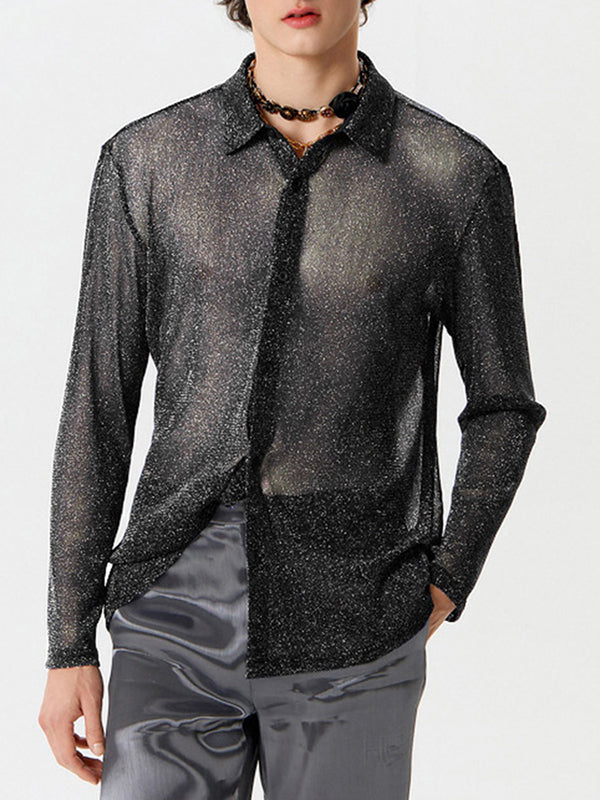 Mens Glitter See Through Long Sleeve Shirt SKUK51632