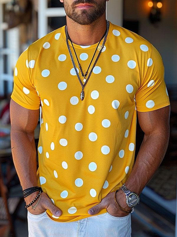 Mens Polka Dot Crew Neck Short Sleeve T-Shirt SKUK70024