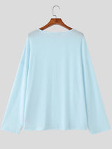 Men's Solid Color Loose Crew Neck Long Sleeve T-Shirt SKUL38549