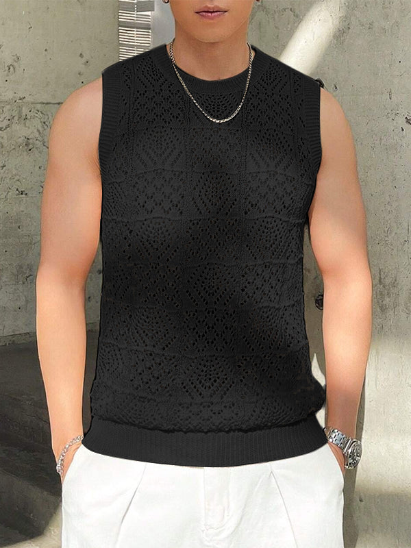 Mens Windowpane Pattern See Through Sleeveless Vest SKUK54942