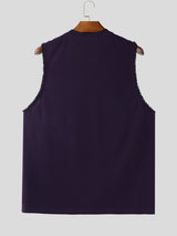 Mens Solid Color Fringe Patchwork Casual Tank SKUL18989