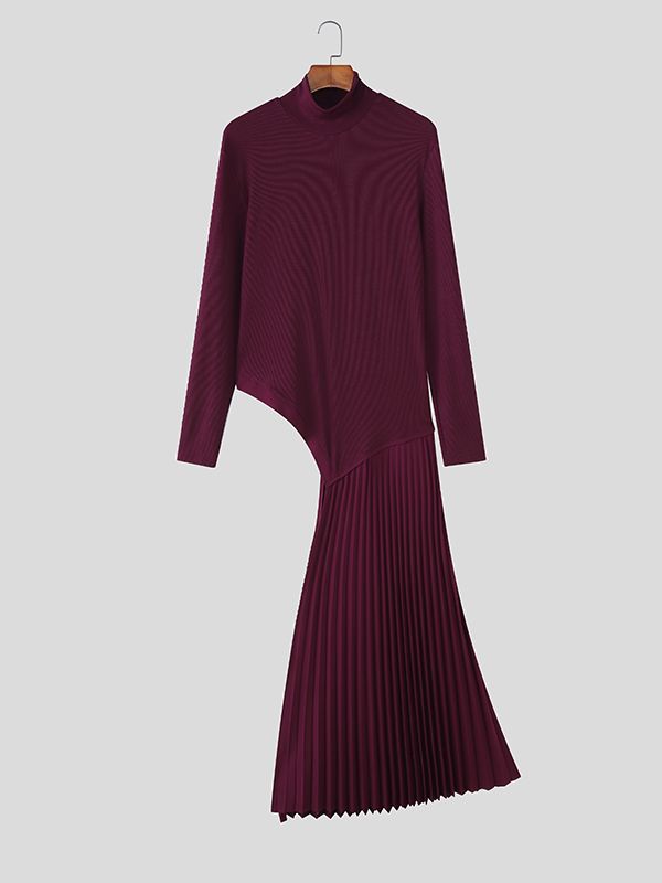 Men's Pleated Hem Textured High Neck Sweater SKUL37268