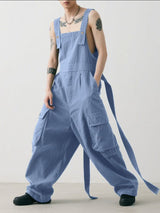 Men's Solid Color Loose Sleeveless Jumpsuit SKUL29581