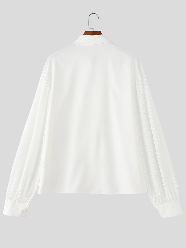 Men's Drawstring Design Textured Patchwork Long Sleeve Shirt SKUL54666