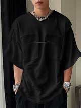 Mens Metal Button Design Textured Half Sleeve T-Shirt SKUK78611