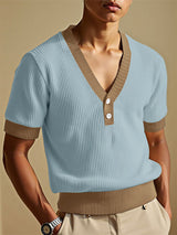 Mens Color Block Knit Short Sleeve T-Shirt SKUL22372